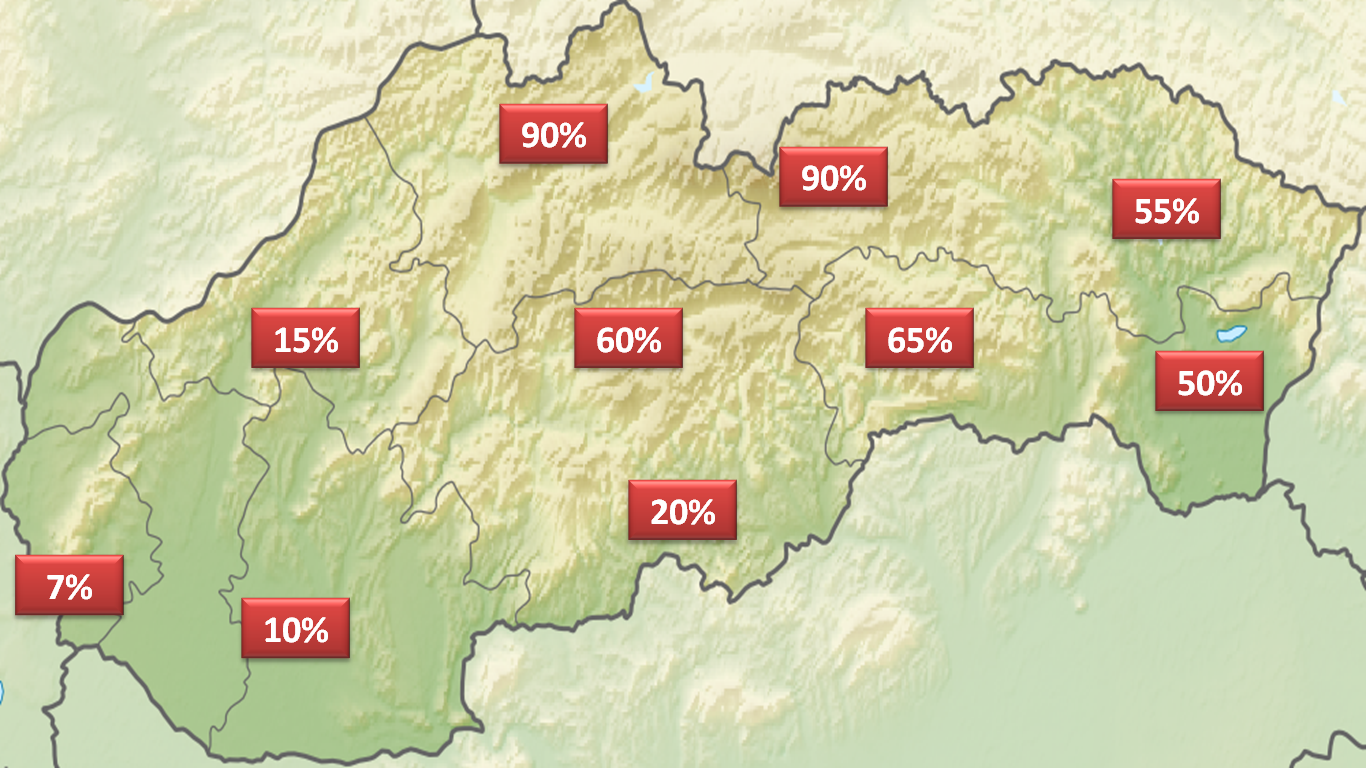Percentuálne šance na biele Vianoce z dnešného pohľadu
